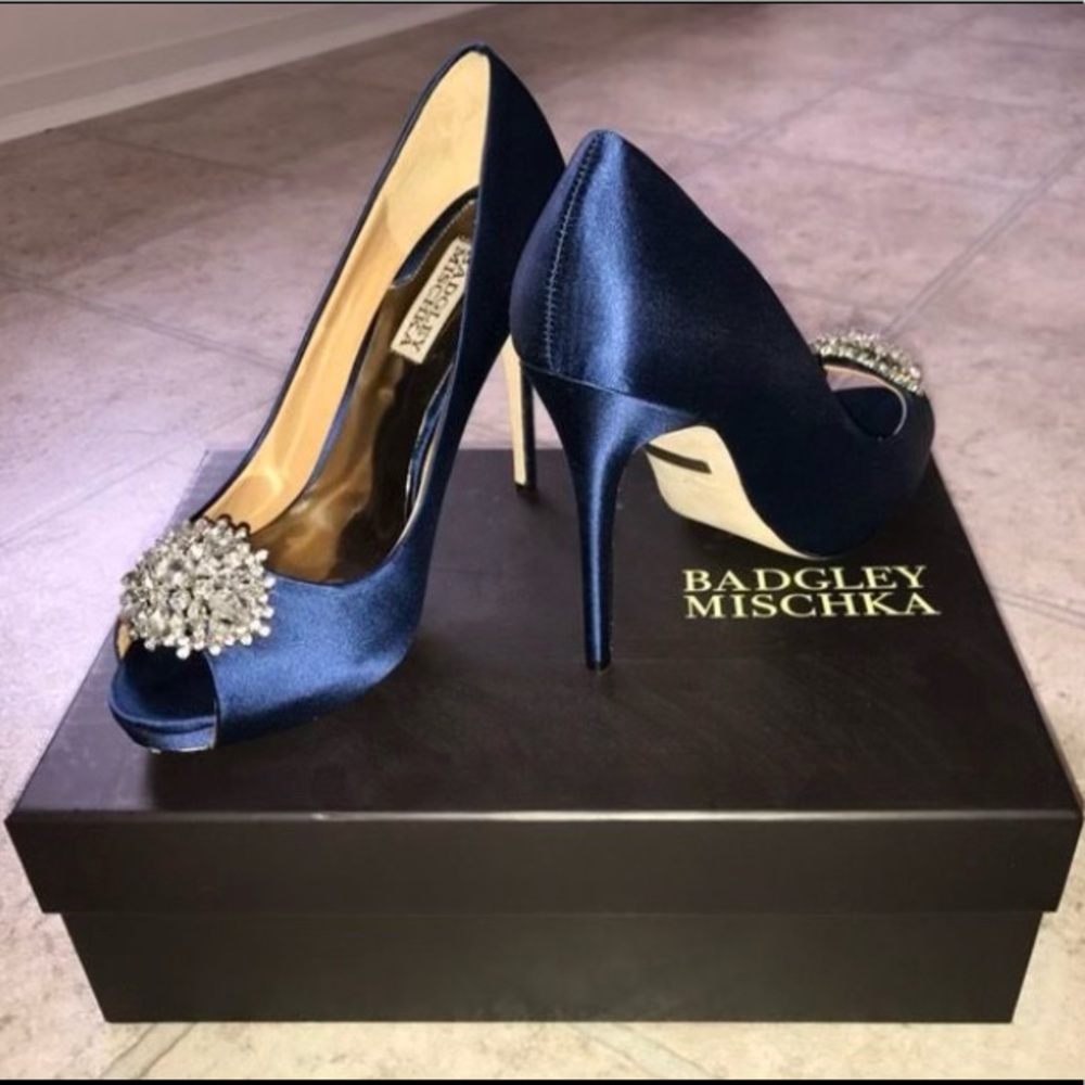 “Jeannie” Badgley Mischka Blue High Heel Shoes | Blue Satin Pumps
